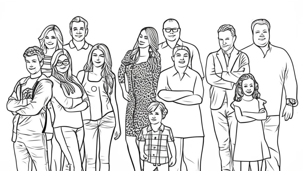 Transformed family coloring page